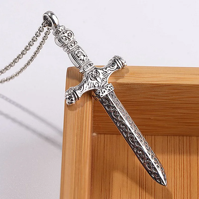 

Real S925 Sterling Silver Pendants for Men Women New Fashion Eternal Vine Pattern Cross Sword Pure Argentum Amulet Jewelry Gifts