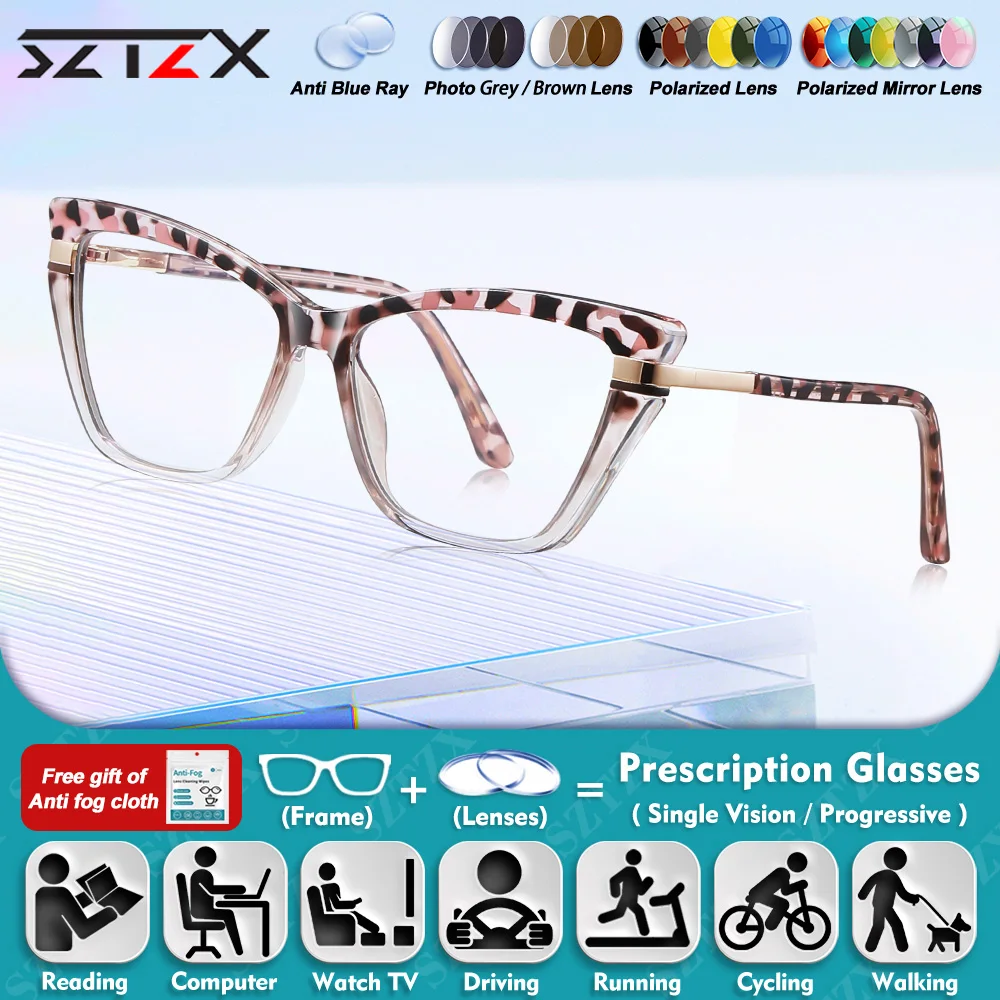 

SZTZX Lady New Design Anti Blue Ray Computer Office Glasses High Quality Cat Eye Design Prescription Myopia Hyperopia Eyeglasses