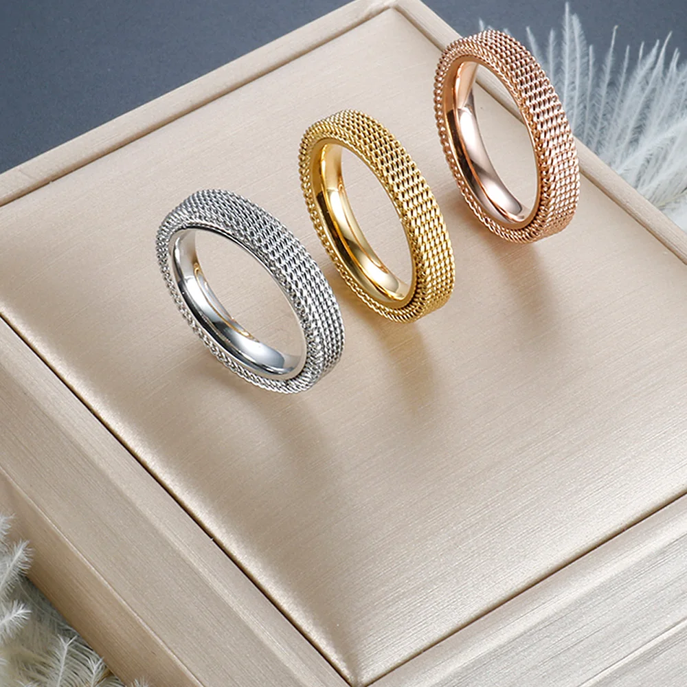 

Stainless Steel Woven Mesh Band Ring for Women Men Unisex Fashion Wholesales Trendy Classic Jewelry Accessories Gift