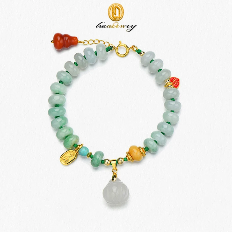 

Natural A-Grade Moisturizing Floating Flower Beaded For Women With Sterling Silver Inlaid Nanhong And Tianbai Jade Pendant Brace