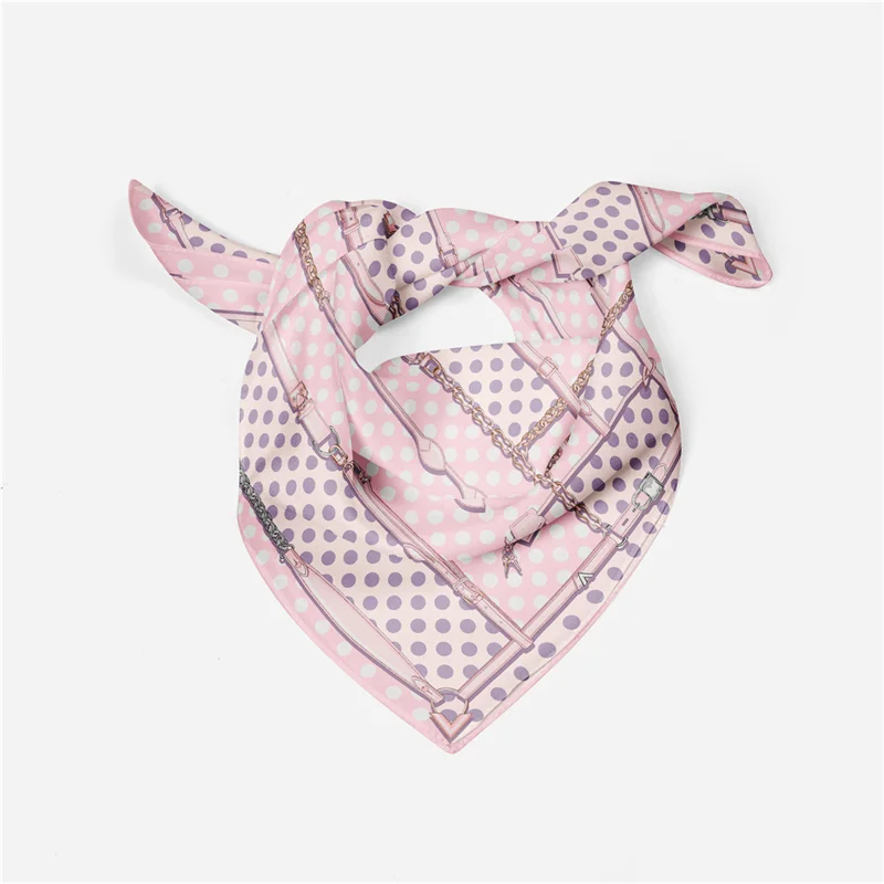 POBING Silk Scarf Women Belt Dot Print Square Scarves Wraps Bandana Small Hijab Foulards Lady Tie Headband Neckerchief 53CM