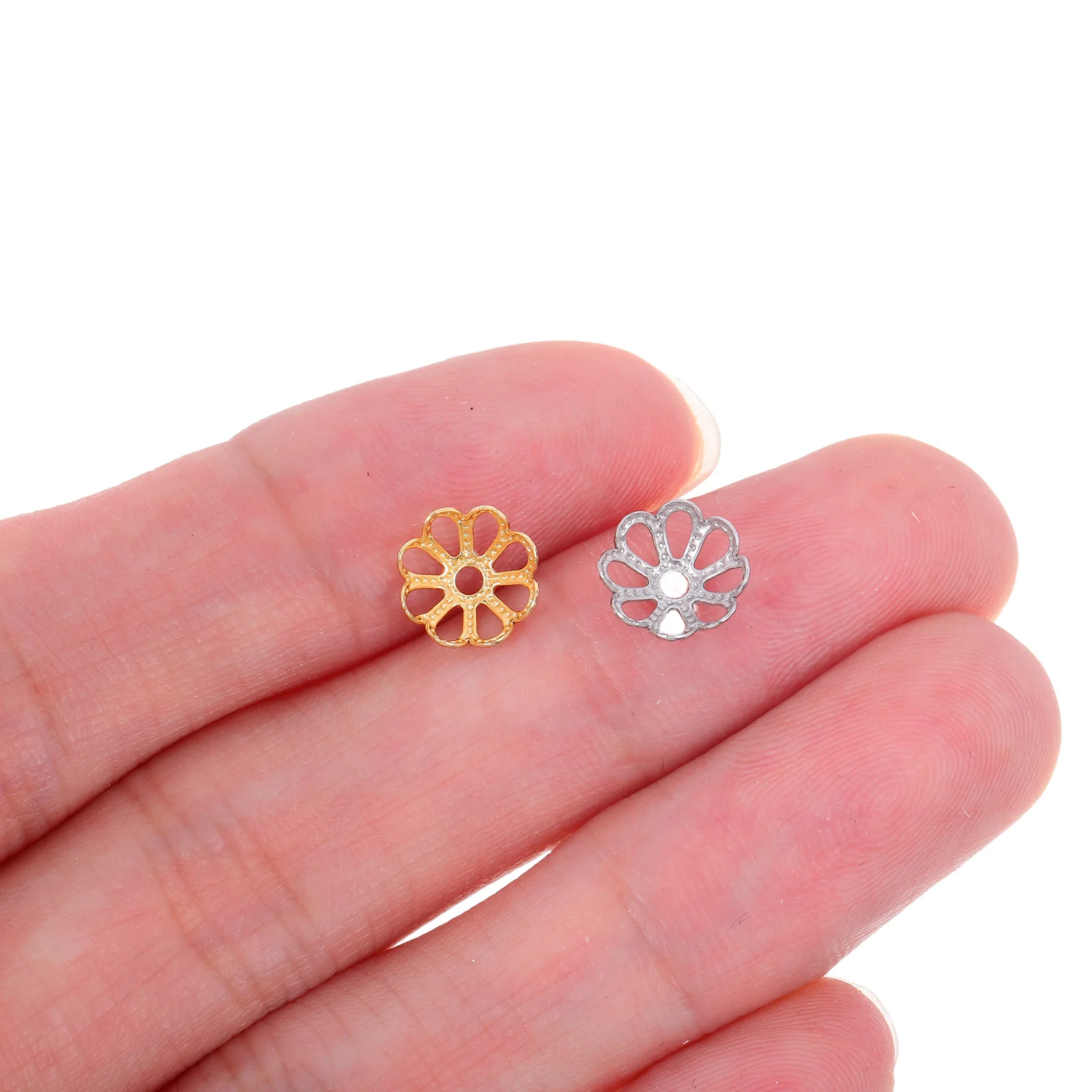 

200 Pcs Pattern Hollow Flower-shaped Holder Jewelry Stainless Steel Metal Caps for Crafts