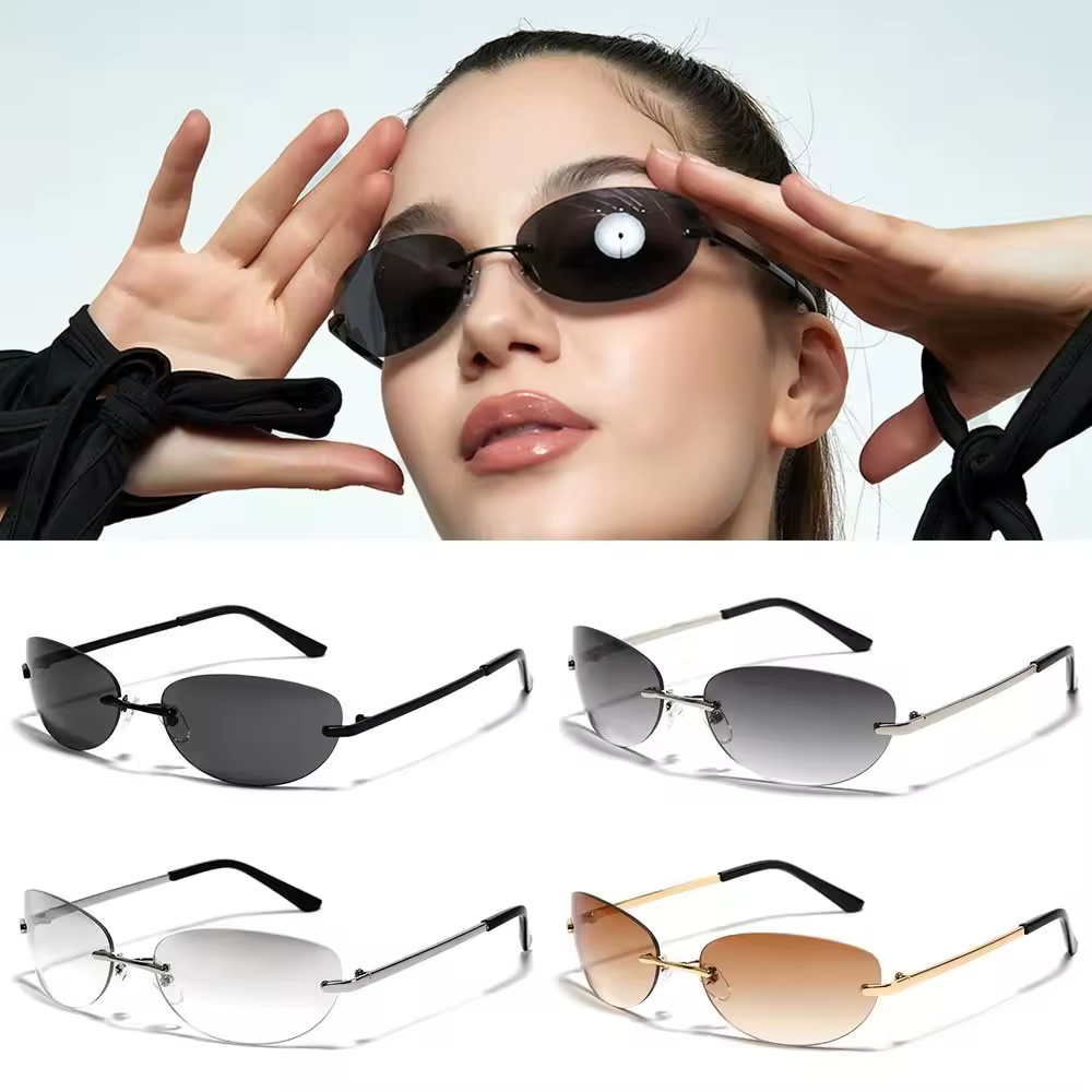Lunettes de soleil Y2K pour hommes et femmes, verres solaires sans bords, style Punk, nuances UV400, 2000