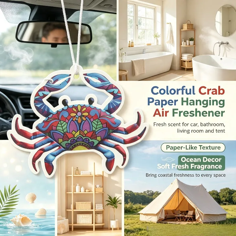 Car Air Freshener Colorful Crab Ocean Theme Hanging Scent Card for Car Rearview Mirror Decor Ornament Gift