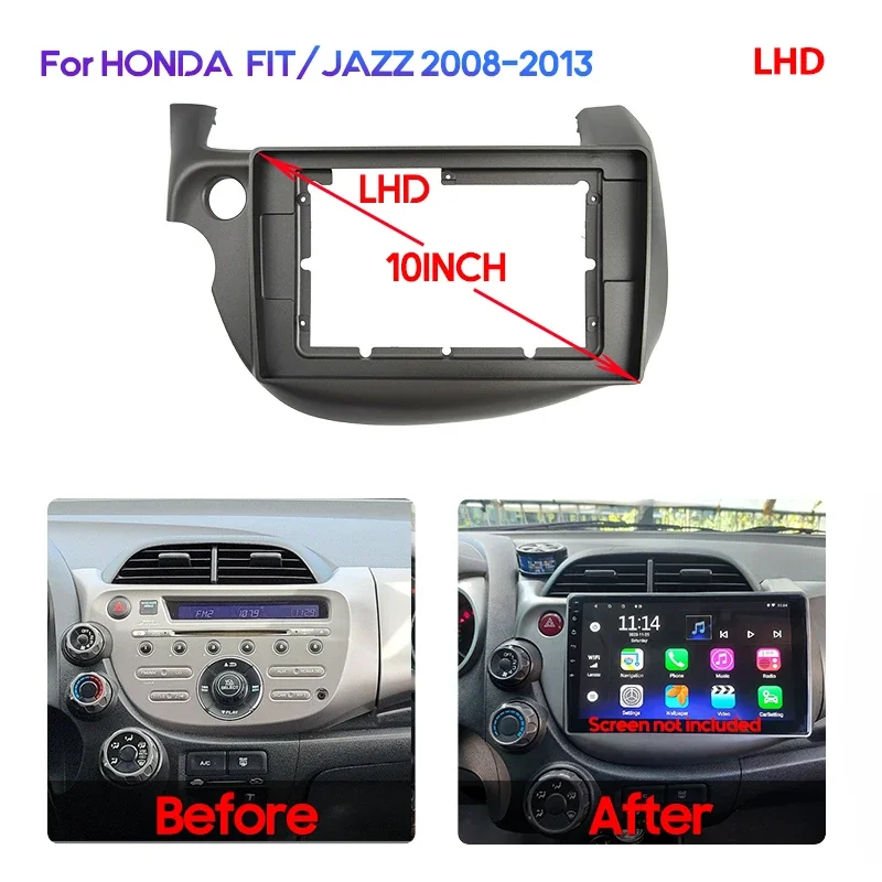 10 Inch Car Frame Fascia Adapter Canbus Box Decoder For Honda Fit/Jazz 2008-2013 Android Radio Dash  Cable Fitting Panel Kit