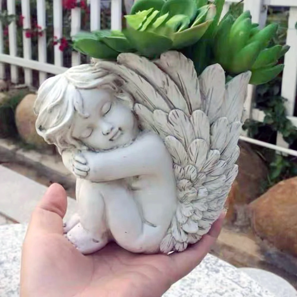 Angel Flower Pot Mold Angle Wings Creative Design Desktop Pen Holder Mold Decorative Gypsum Epoxy Concrete candle Vessel Mold