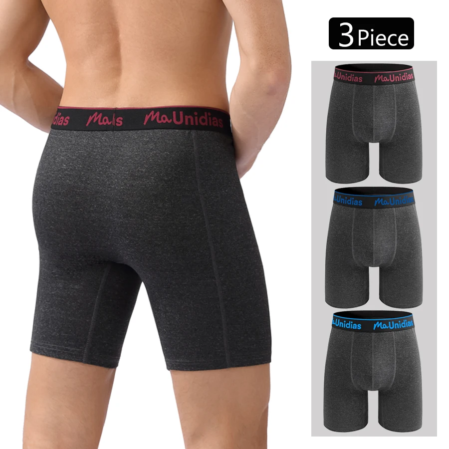 

3 Pieces Long Men Underpants Letter Waistband Boxer Briefs Polyester Men's Panties Sport Long Leg Boxers Underwear Man Shorts