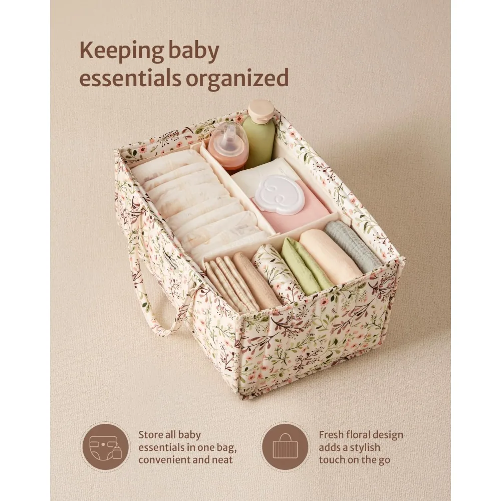 Floral Portable Diaper Caddy Organizer with Removable Divider Storage Diaper for Baby Wipes Newborn Essentials Must Haves