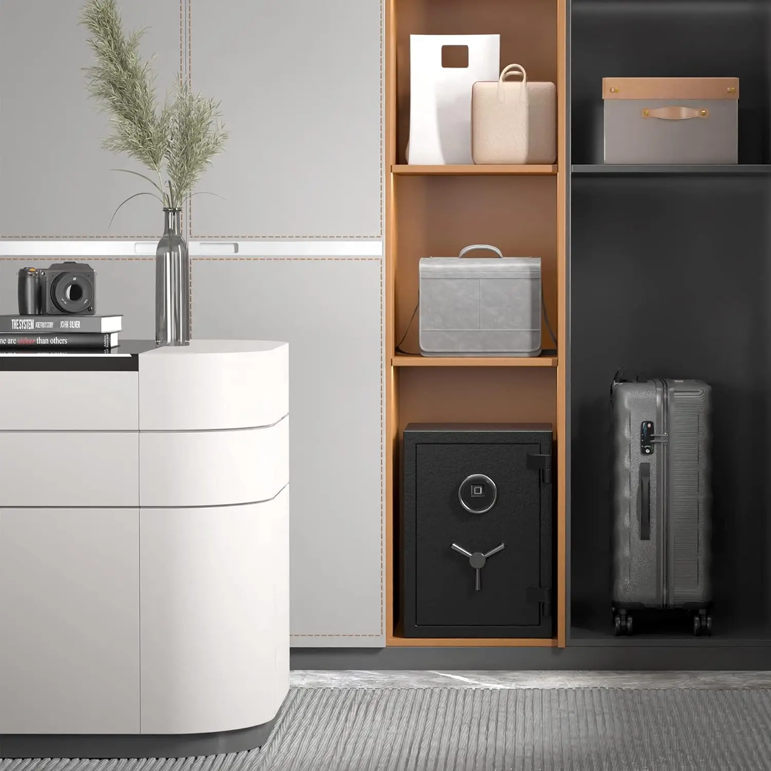 Deluxe Biometric Fireproof Safe Box,Digital Fingerprint Fireproof Waterproof Safe with Touch Screen,Removable Shelf and 3 Spoke