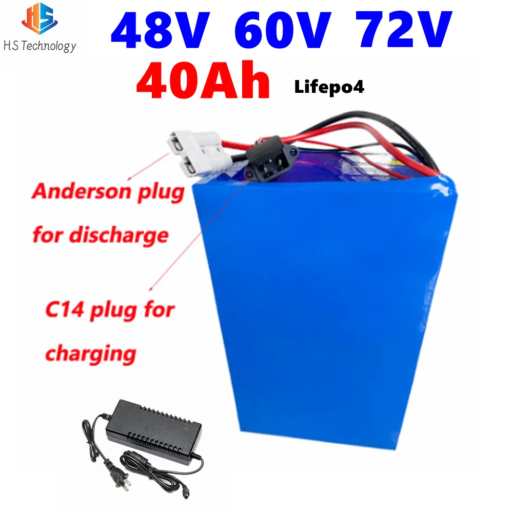 Lifepo4 48V 40AH 60V 72V Lithium Battery BMS 16S for 2000W 3000W Scooter Bike Tricycle Go Cart Motor With Charger
