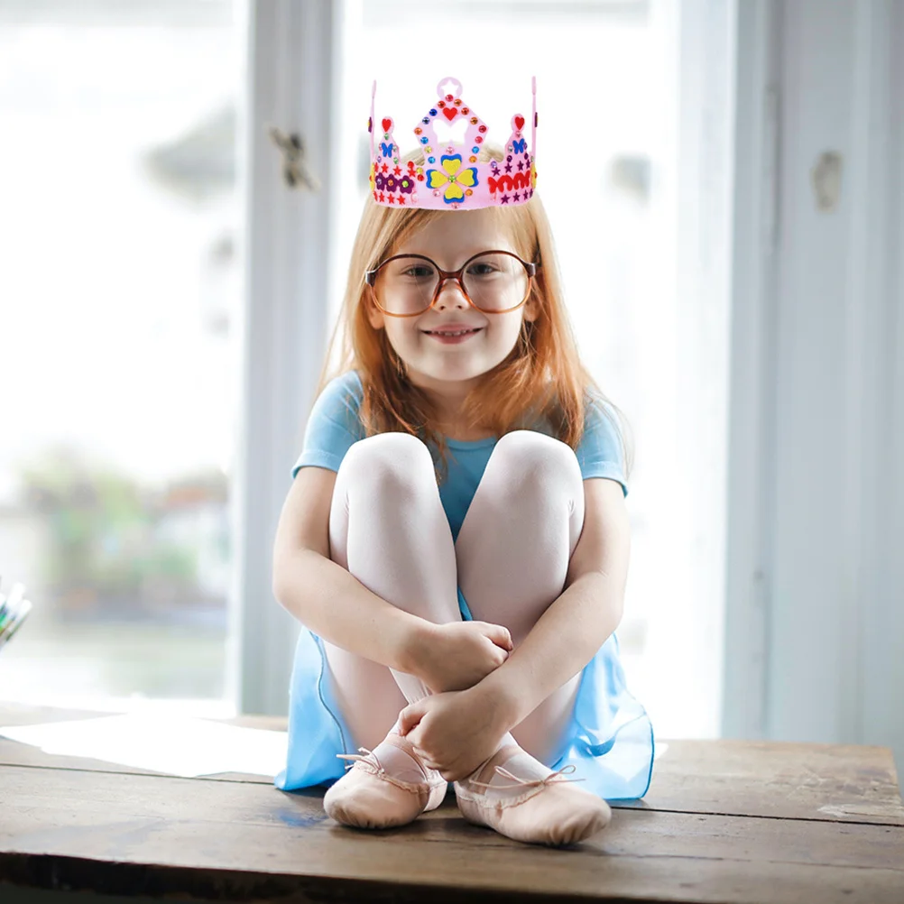 6 مجموعات من قبعة تاج الأميرة DIY مجموعة أدوات يدوية إبداعية من مادة غير منسوجة لرياض الأطفال وديكور حفلات أعياد الميلاد