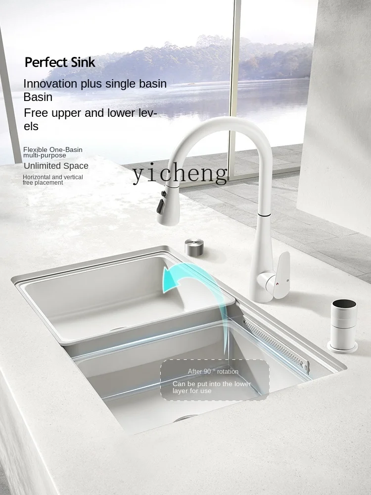 YY Cream White Drop-in Sink Sink Large Single Sink Kitchen 304 Stainless Steel Household