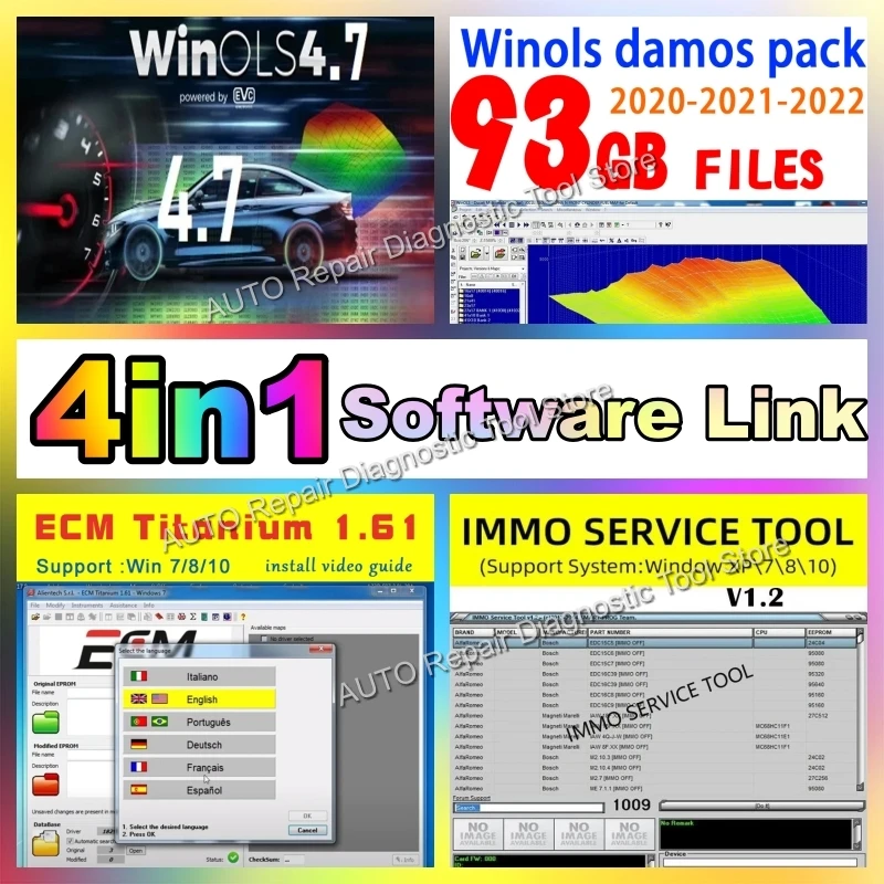 2025hot Winols 4.7 ECU Programming Tool+93GB damos Files+ ECM TITANIUM 26100 + Immo Service Tool V1.2 + Installation Video Guide