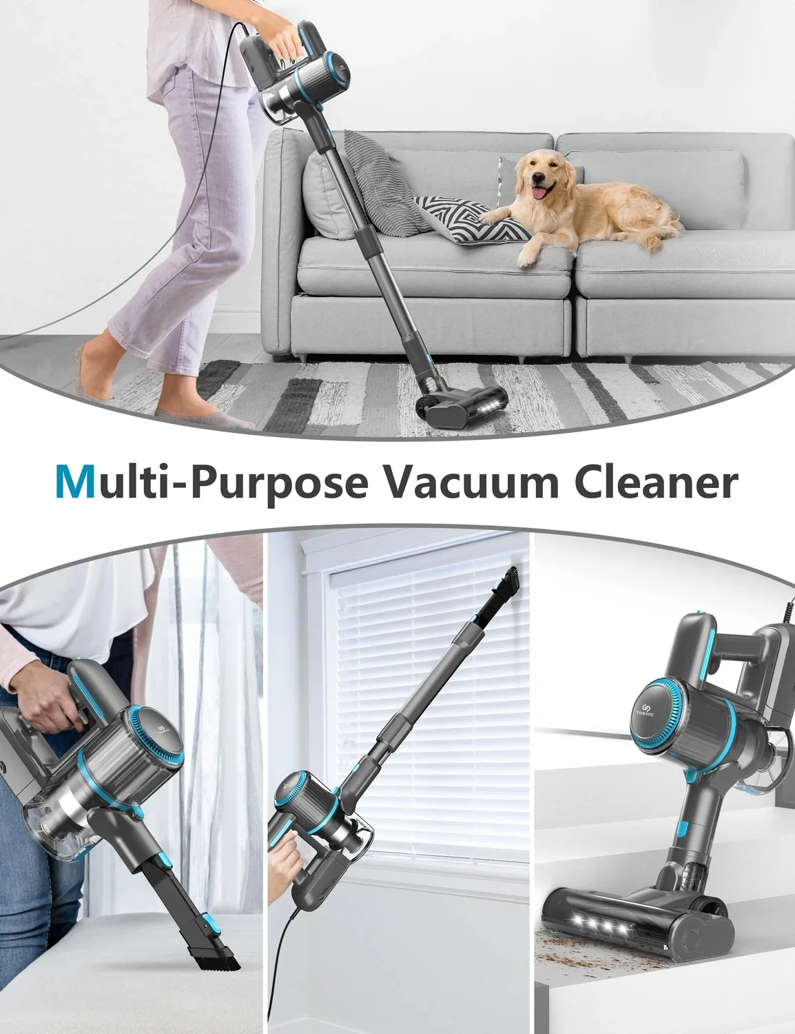 TASVAC I7 26 кПа Проводной пылесос 600 Вт Мощный всасывающий двигатель 4 в 1 Ручной пылесос для домашних животных Чистка ковров из шерсти домашних животных