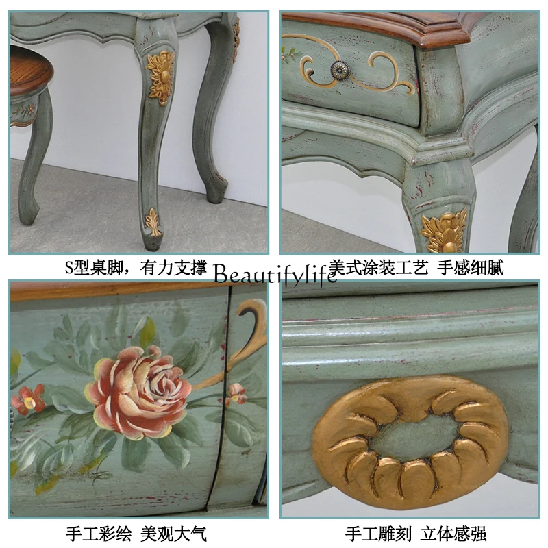 American Furniture Mediterranean Painted Desk Computer Desk Living Room Entrance Table Cabinet Bedroom Dresser