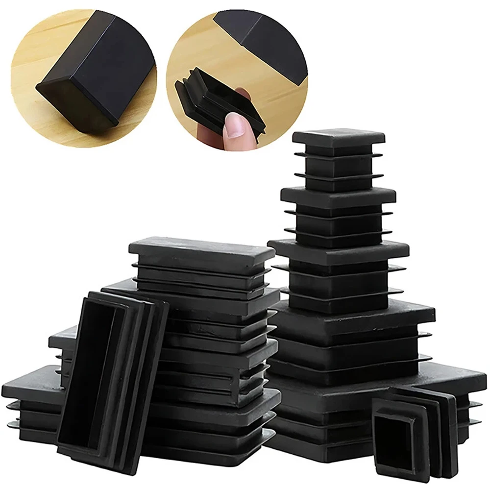 Square Pipe Plug 10mm~100mm Black Blanking End Caps Rectangular Pipe Tube Cap Insert PlugsTable Chair Furniture Foot Cover