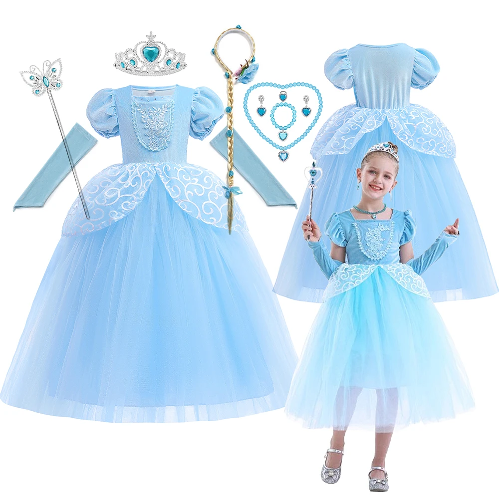 

Princess Costume For Girl 2024 Cinderella Fancy Carnival Party Ball Gown LED Light Up Luxury Prom Dress Birthday Party Princess