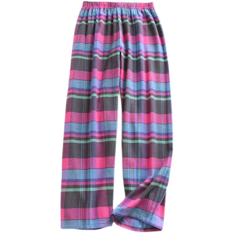 Women's Cotton Pajama Pants In Spring Autumn Woven Cloth Pockets Buffing Tartan Simple Sleep Trousers