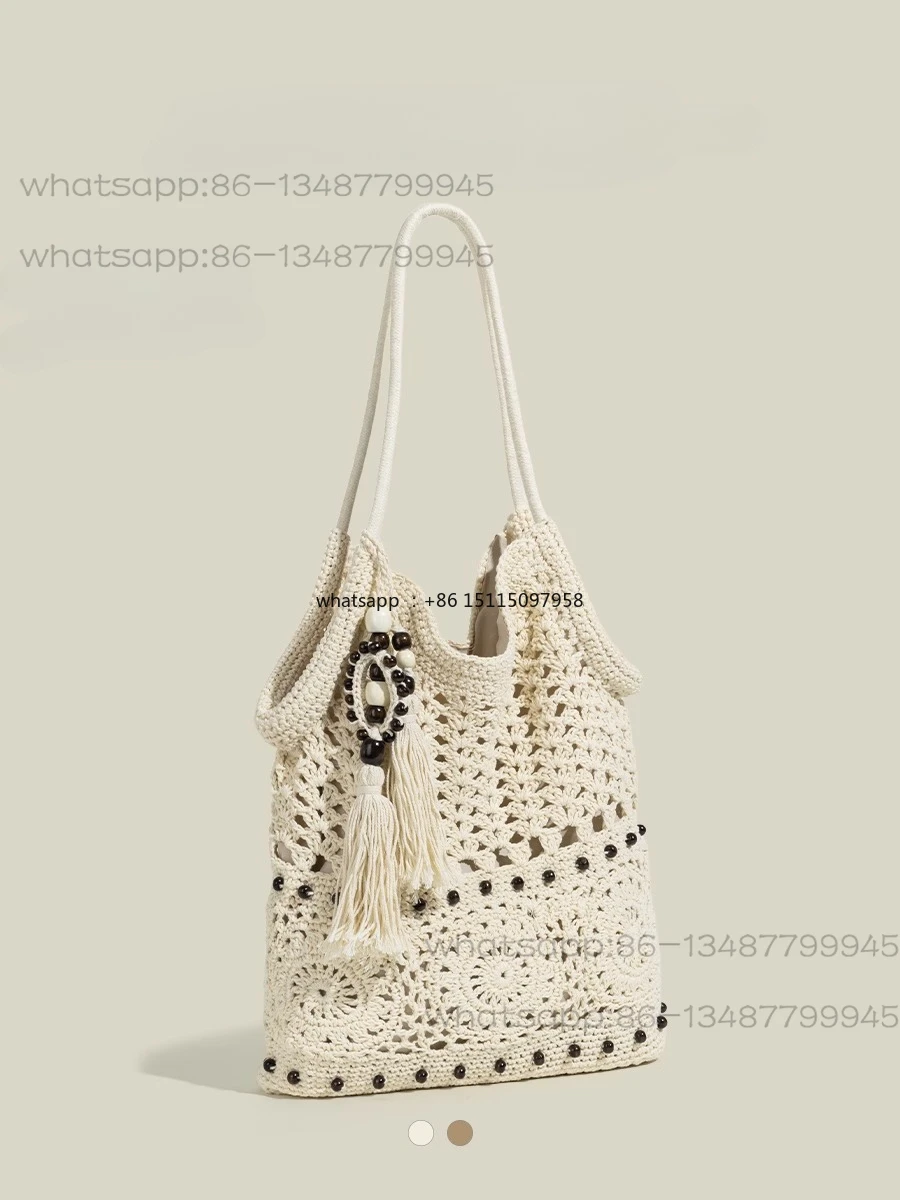 Mori hollow tassel weaving women's summer large-capacity seaside vacation ethnic style tote bag