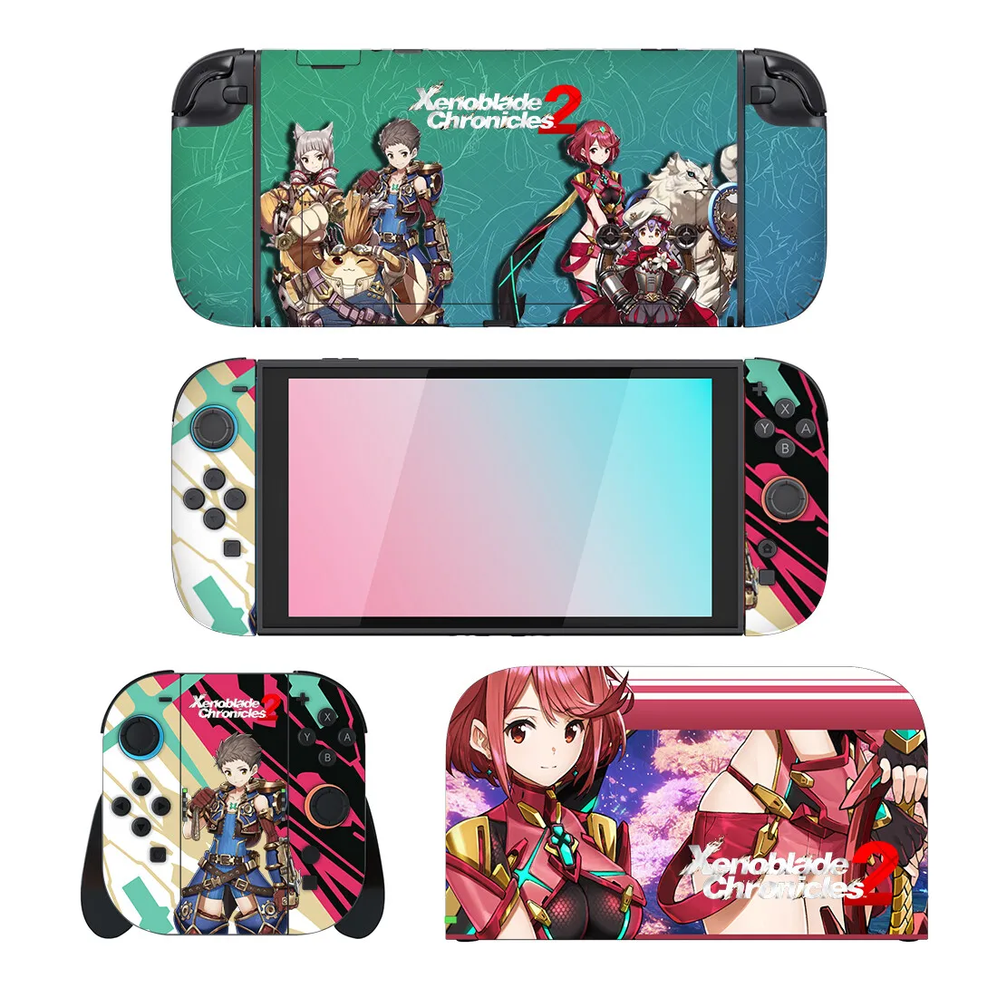 Xenoblade Chronicles 2 حامي ملصق الجلد لنينتندو سويتش 2 وحدة التحكم حوض شاحن حامل حامل Joy-con تحكم الفينيل