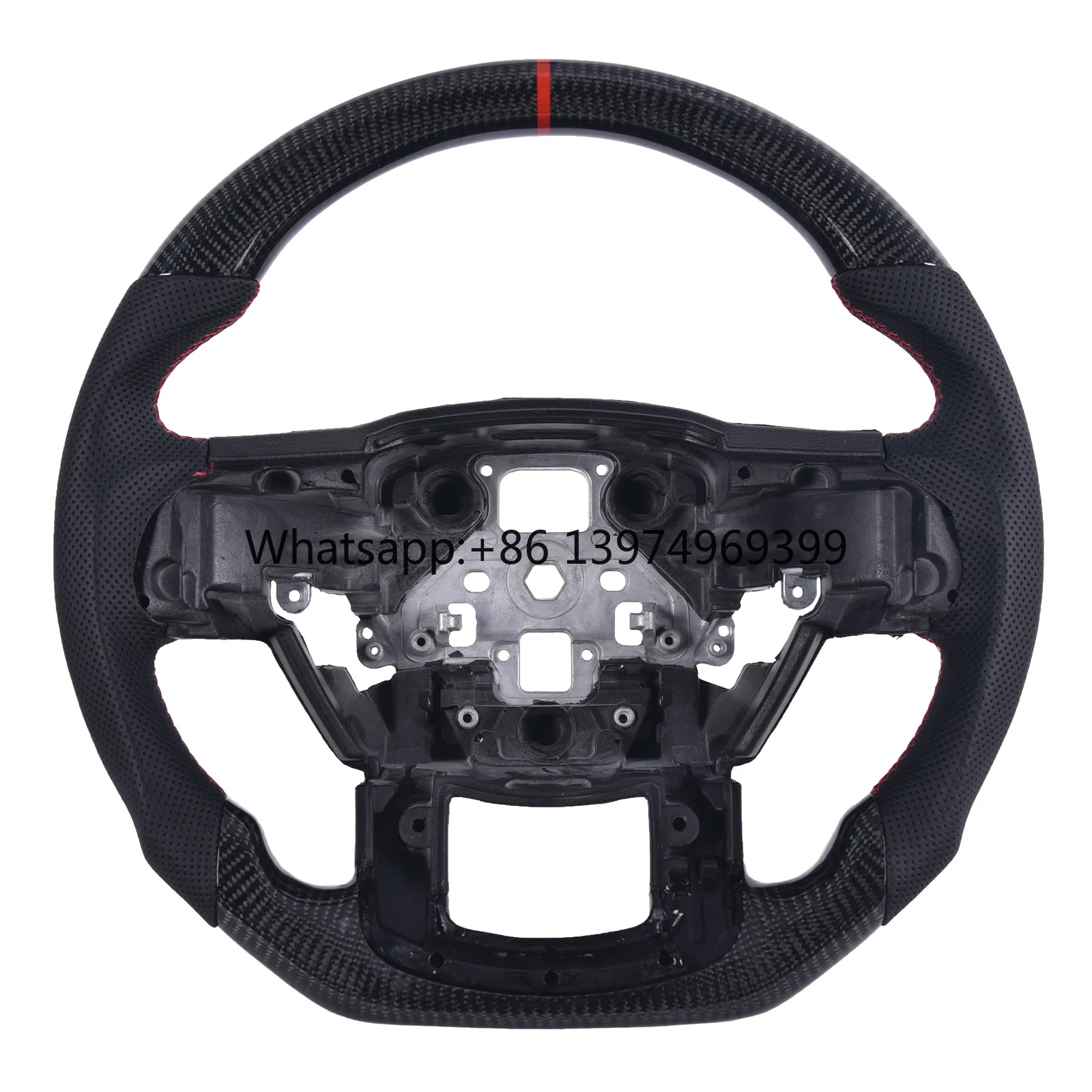 Carbon Fiber Steering Wheel for Ford F-150 Raptor 2015-2020, D-Shape Flat Bottom Hand-Stitched Perforated with Paddle Shifters