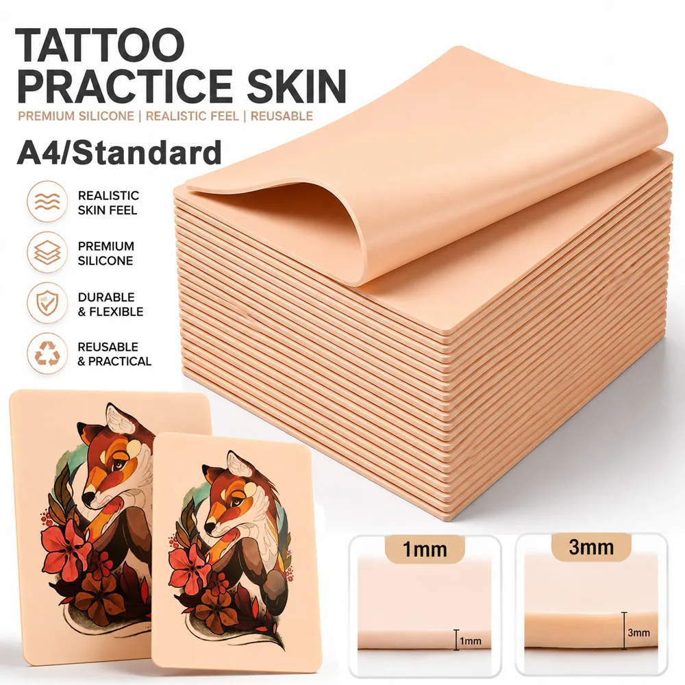 A4/Standard Size Tattoo Practice Skin 3/1mm Synthetic Tattoo Skin Double Side Silicone Training Fake Skin Tattoo Skin Accessory