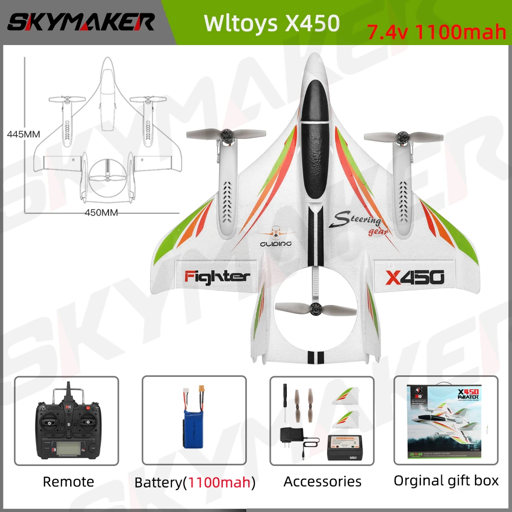 Wltoys-xks x450リモートコントロール飛行機,2.4g,3D, 6g,6チャンネル