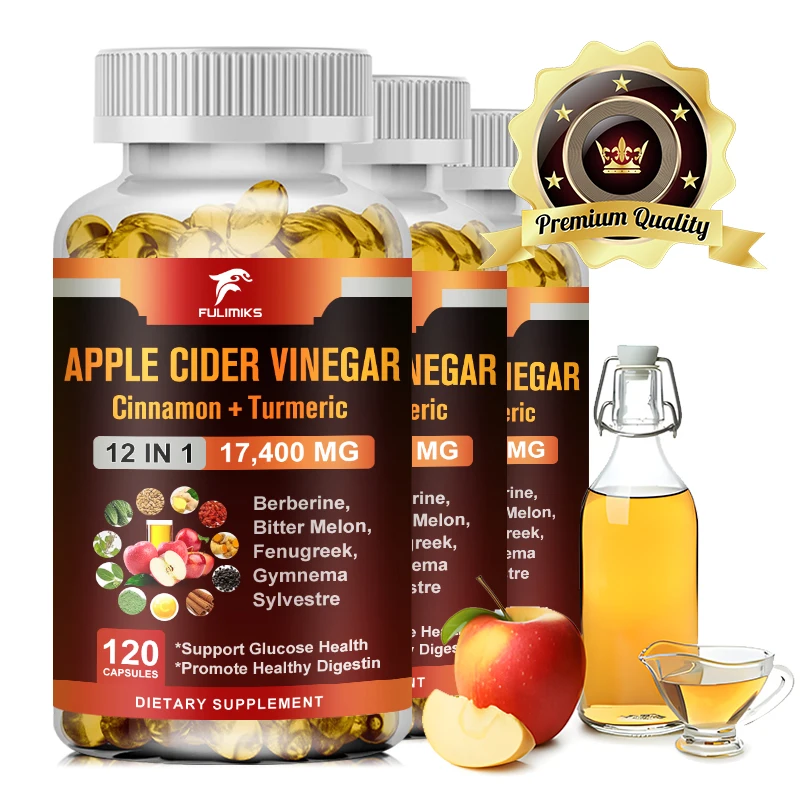 Organic Apple Cider Vinegar Capsules 17,400mg with Cinnamon, Turmeric -Best Supplement for Digestive, Immunity Support