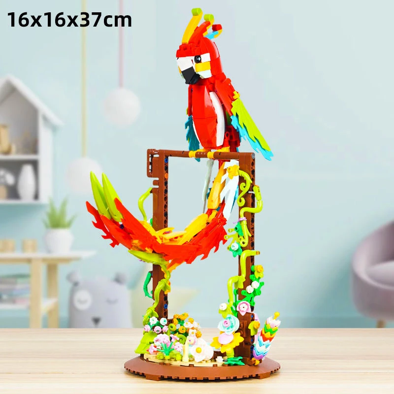 Ideas Series Two forms of parrots Building Block Creative Expert Bird With Shelf Model Bricks Toys For Kid Birthday Gift MOC