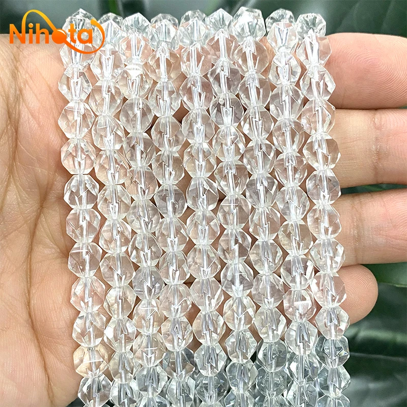 Natural Stone Faceted White Quartz Crystal Loose Spacer Beads 8mm 15\