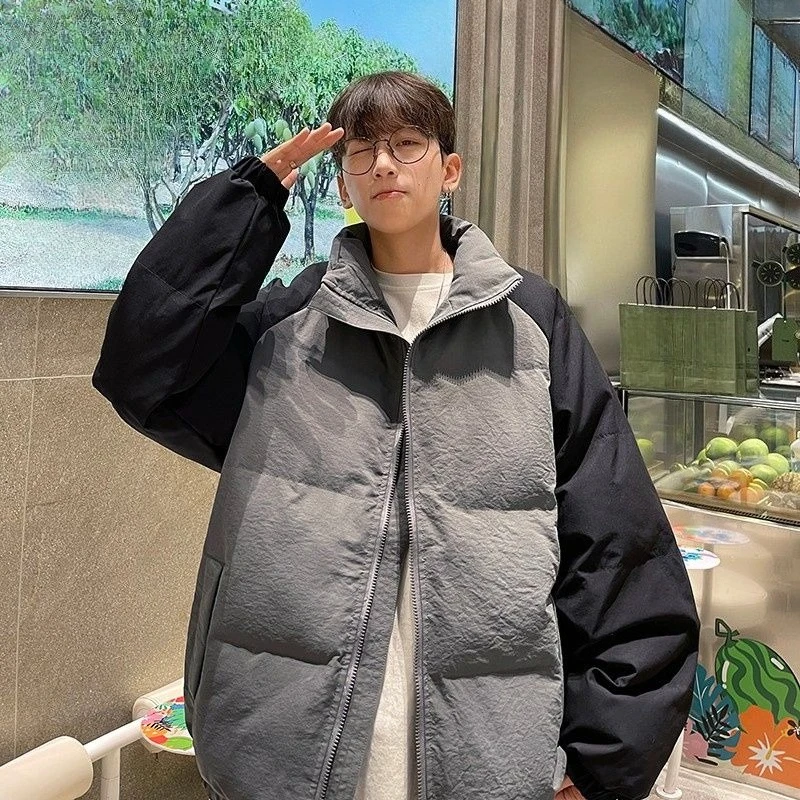 Men's Winter 2025 Avocado Green Raglan Sleeve Cotton Jacket Stand Collar Warm Coat Vintage American Style Streetwear Outerwear