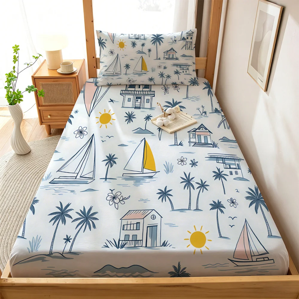 3pcs Beach Vacation Coconut Tree Print Coreless Bed Sheet Set Multiple Sizes Soft Bed Covers, Bedroom Bedding Decorations, Gifts view 5