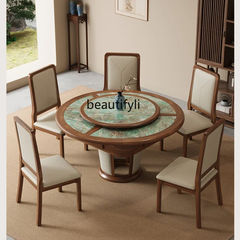 Solid wood automatic household round table silent rotor mahjong machine dining table dual-purpose