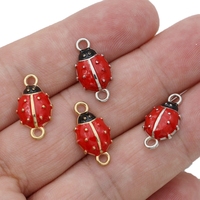 10Pcs Gold Plated Enamel Ladybug Beetle Charm Connector for Jewelry Making Bracelet Accessories Findings Handmade DIY