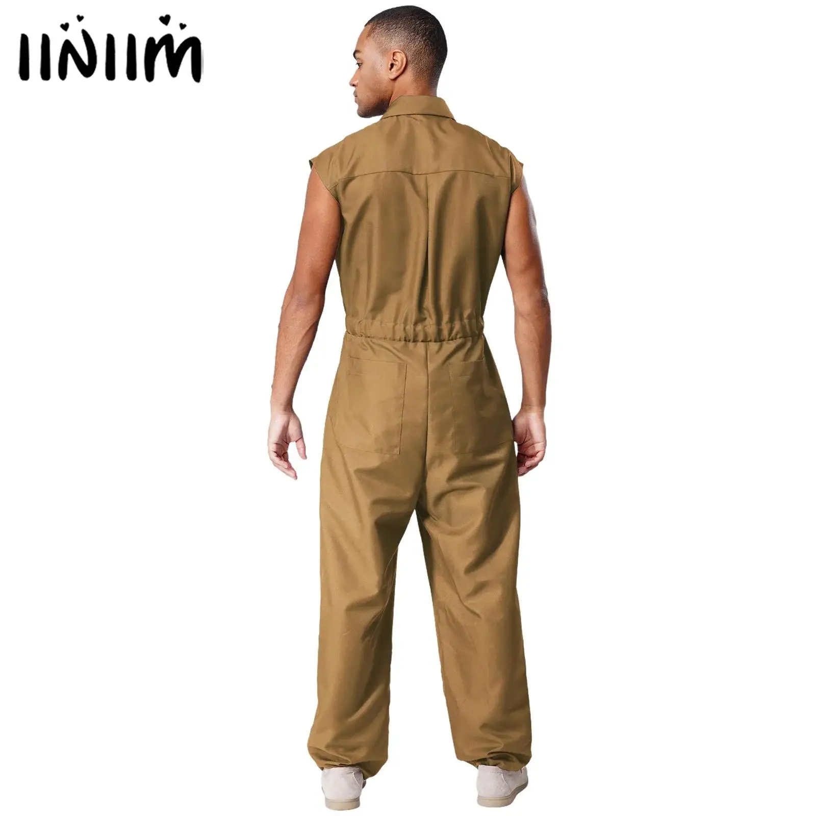 

Mens Workshop Uniforms Resistant Coverall Jumpsuit Workwear Drawstring Waist Jumpsuit Button Bodysuit with Multi-Pocket Workwear