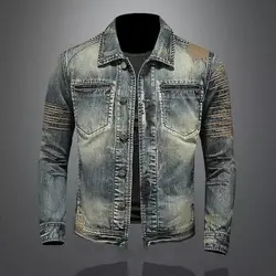 2024 New Men's Denim Jacket Classic Retro Fashion Loose Lapel Denim Top Y2K Trendy Casual Versatile Streetwear Bomber Jacket