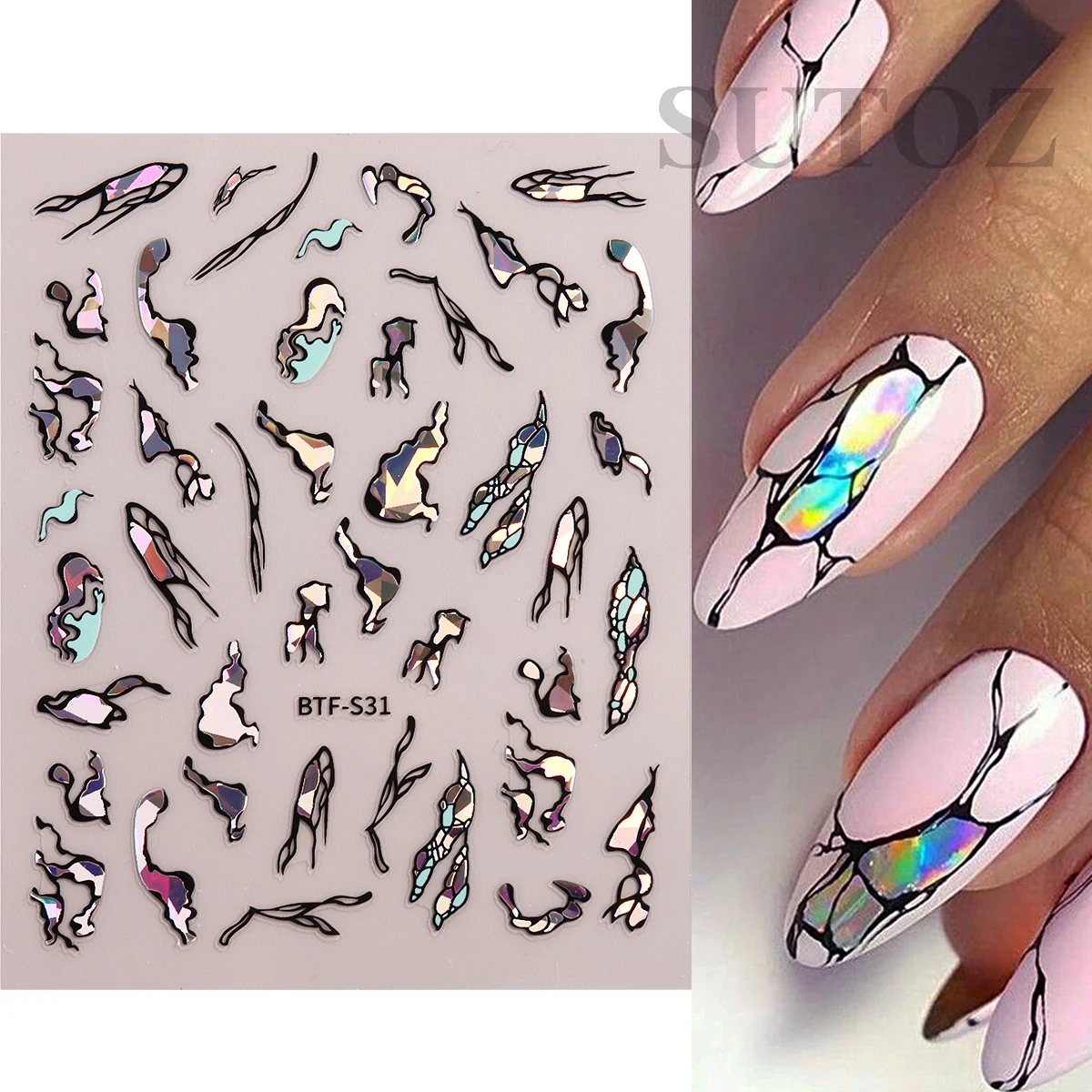 

Gold Laser Geometric Lines 3D Nails Stickers Gradient Marble Letter Sliders For Nails Charms Decal Manicure Decoration LEBTF-S31