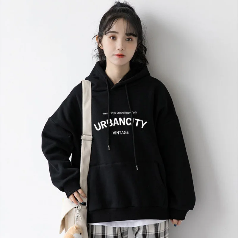 

Cotton Hoodie Female Students Spring And Autumn New Thin Velvet All Korean Female Pullover Loose Hooded Top Clothing Trend
