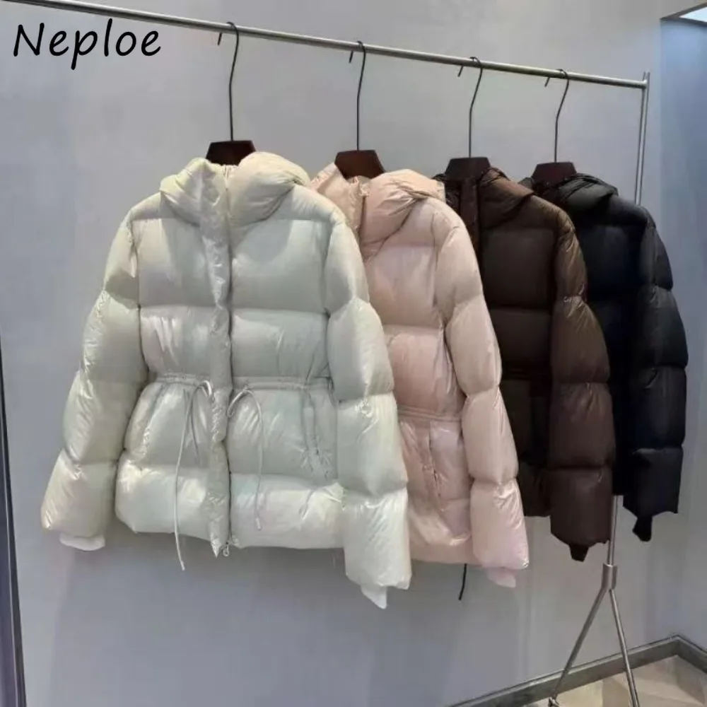 Neploe Sudadera con capucha con cordón en la cintura delgada Parkas simples Small Fellow nueva Moda cálida Veste Femme a cuadros fruncido manga larga abrigo suave suelto