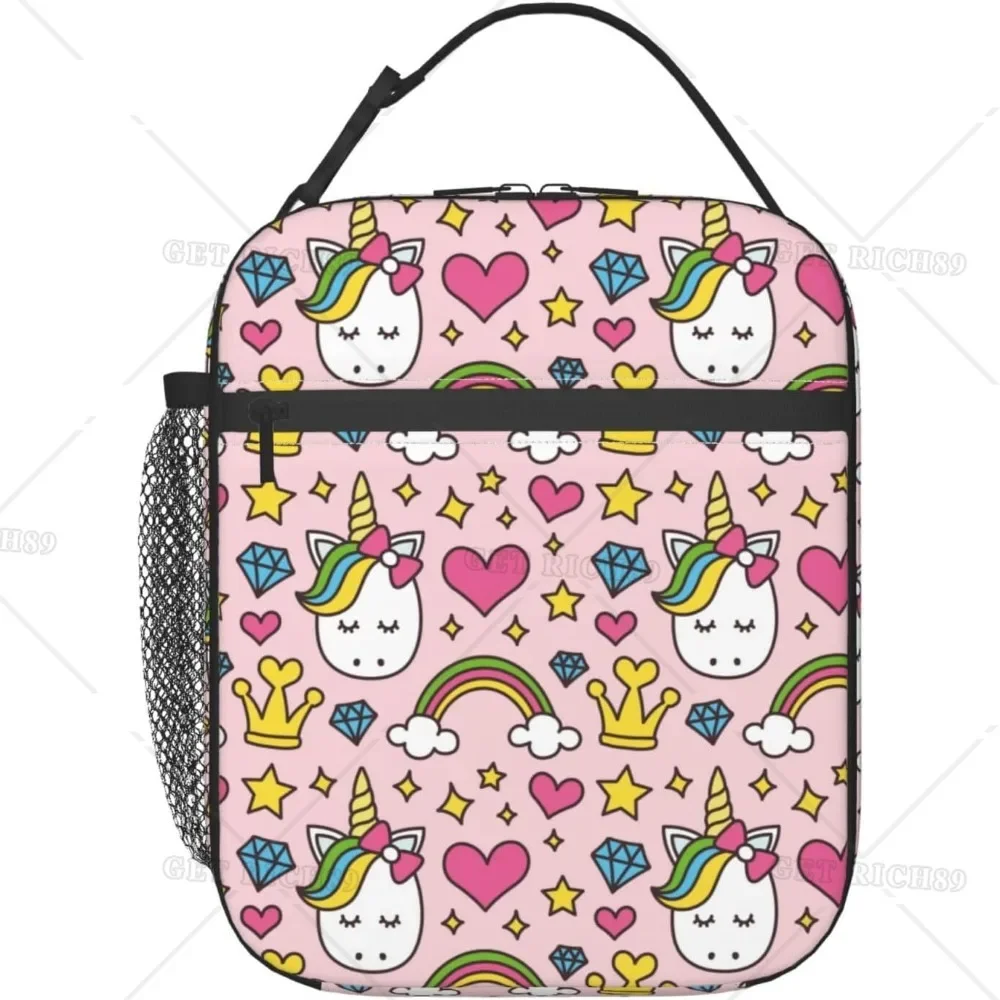 

Unicorn Insulated Reusable Lunch Box Portable Cooler Lunch Tote Bag with Side Pocket for Women Men Kids School Work Picnic