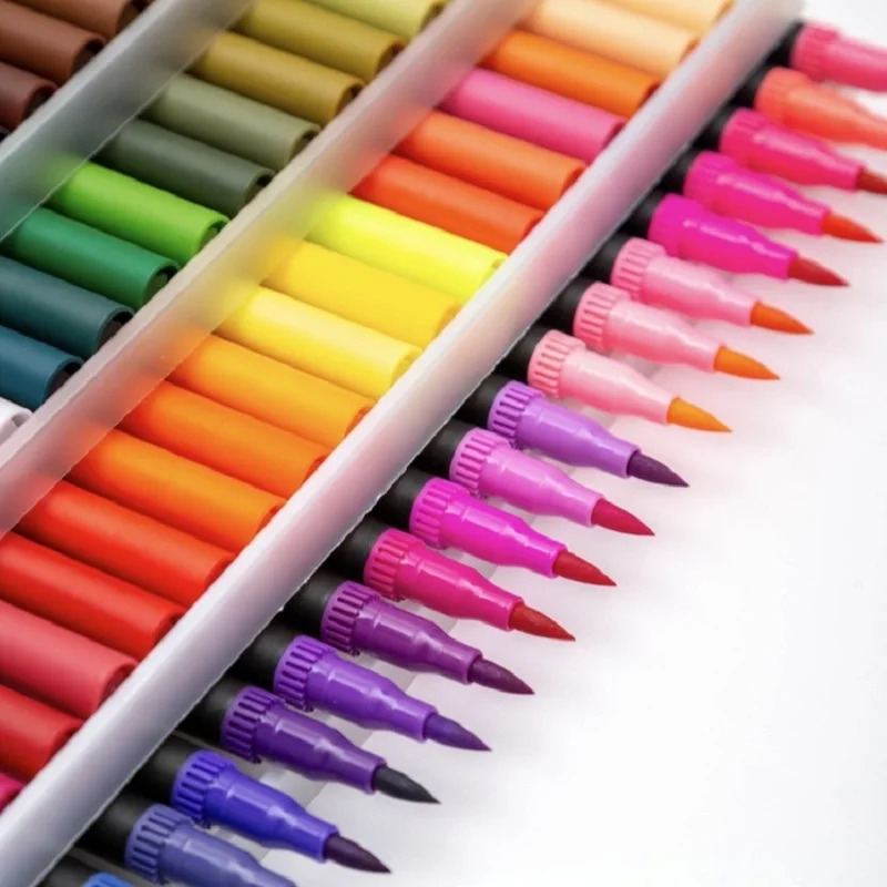 

Ручки-кисть для макияжа 72C Fine Point Art Marker Цветная ручка с двойным наконечником для взрослых Раскраска Ручная надпись Школьные товары для рукоделия