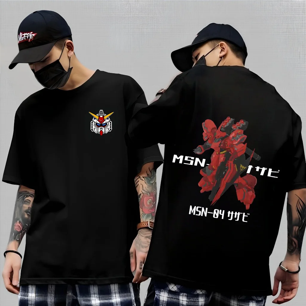 

Gundam Anime Pattern Printed Pure Cotton T-shirt Men and Women High Quality Oversized Summer Fashion Y2K Short Sleeved T-shirt