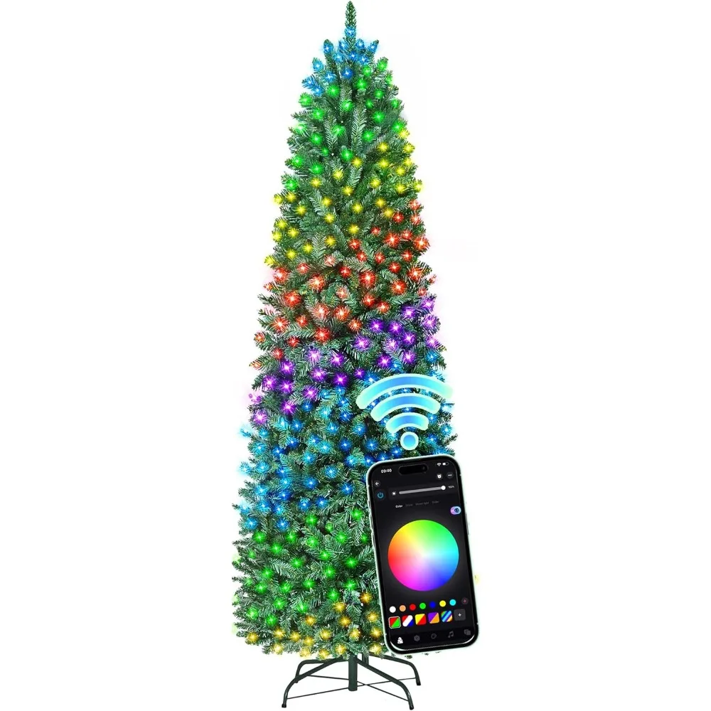 

6 ft Prelit Christmas Tree with 247 LED Lights, App Control, Artificial Pencil Christmas Tree with Multi-Color RGBW L