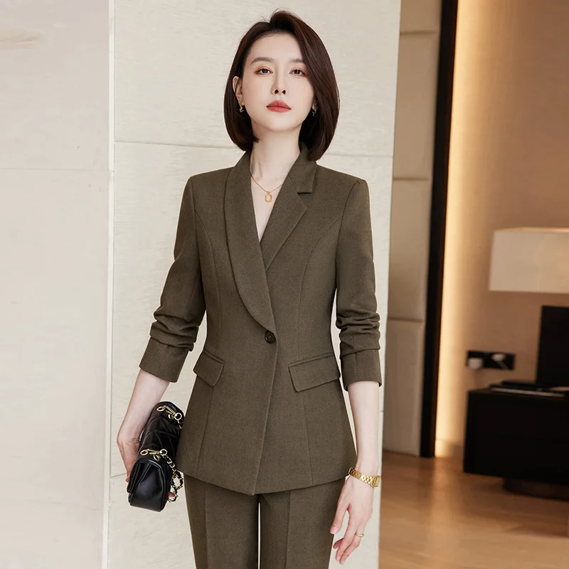 

Formal Women Business Suits Autumn Winter High Quality Fabric Blazers Professional Career Interview Pantsuits Trousers Set