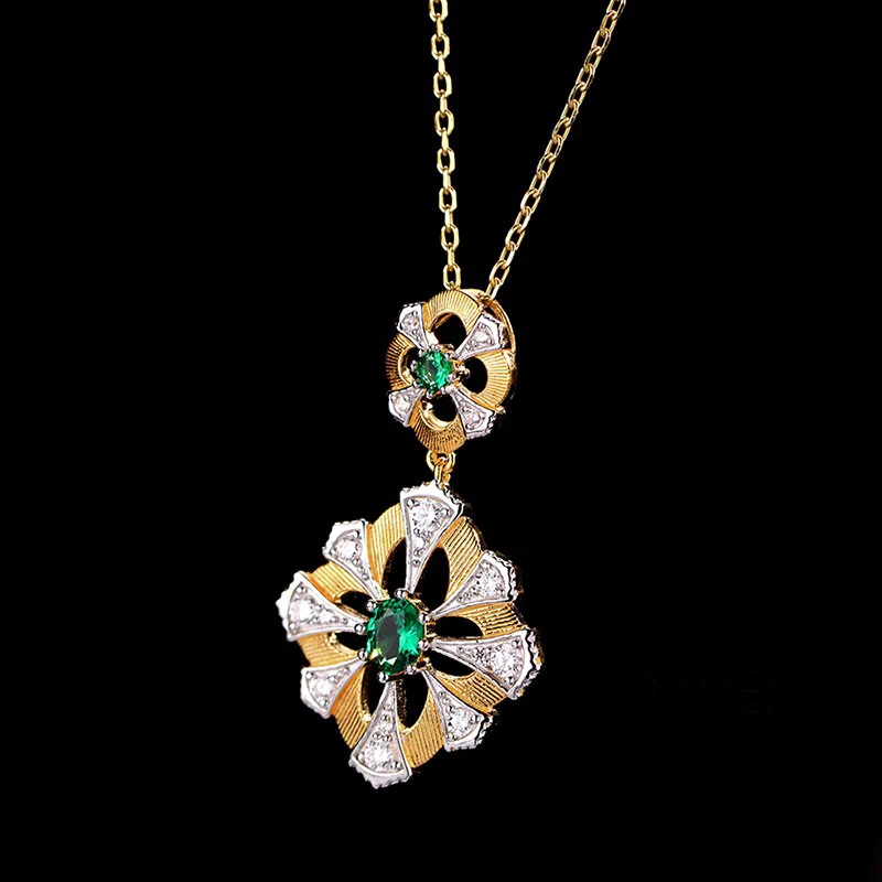 Gemma-Sparkling Zircon Pendant for Women, S925 Silver, Gold-Plated, Cross Flower, Retro Palace, 2-Color