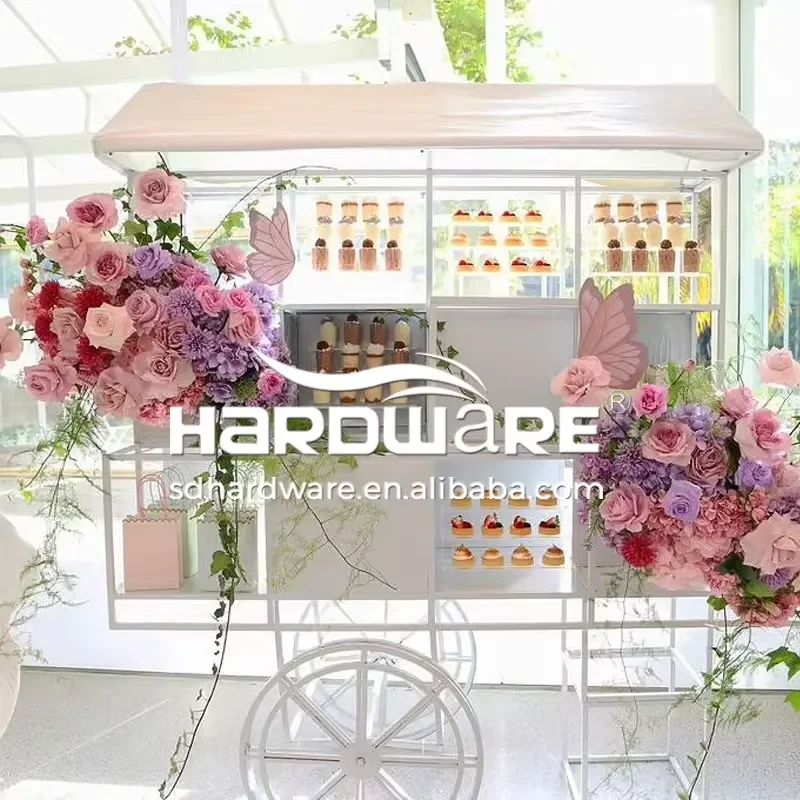 White Candy Cart with Wheels for Wedding Party Event Decoration Display Stand Mobile Sweet Table Buffet Station for Birthday