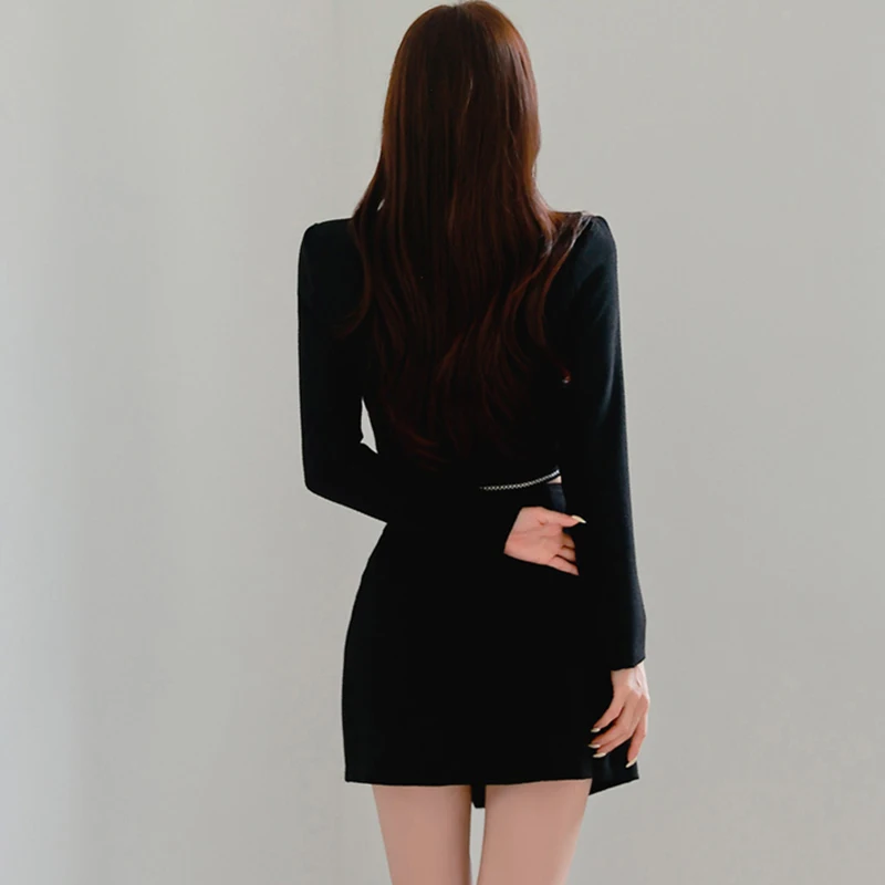 New 2024 Spring 2 Piece Sets Women Outfit Korean Fashion Black Color Office Lady Work Wear Skirt Sets Crop Tops And Mini Skirt