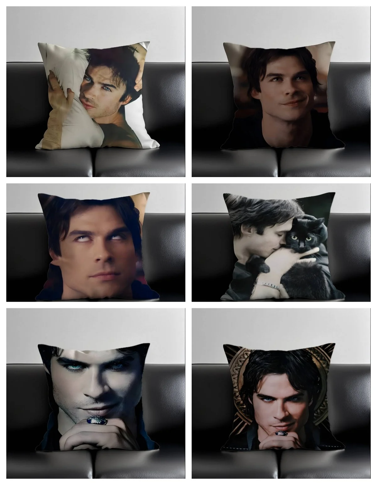 1pc Vampire Diaries Damon Salvatore Pillow Cover, Polyester 2D Double-Sided Print, Ian Somerhalder Character Art, TV Fan Home &