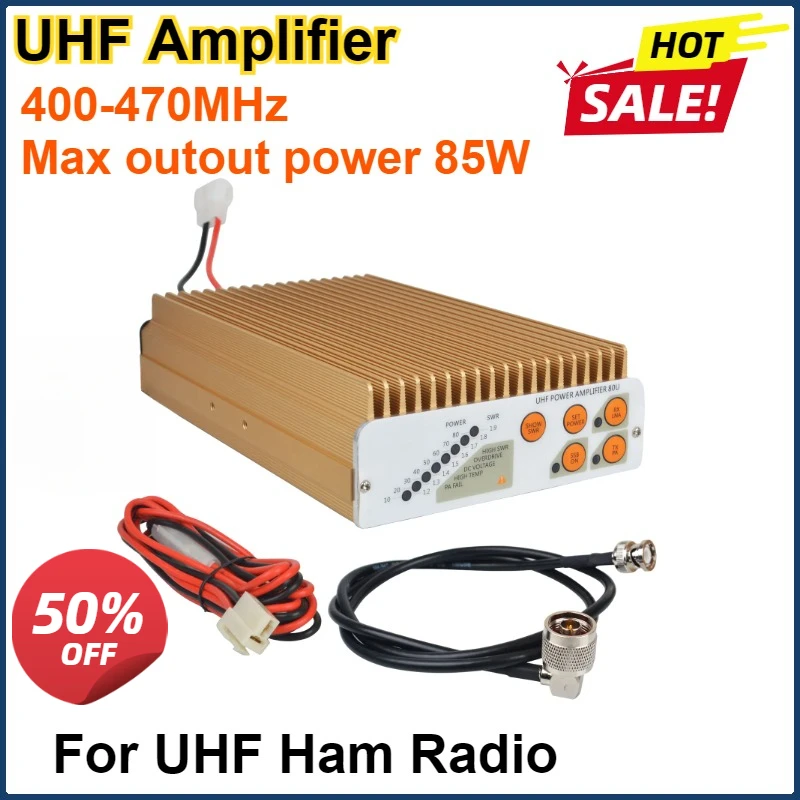 UHF400-470MHz Walkie Talkie Power Amplifier 12-13.8V 15A  Power Set Level 10-80W 1.2-1.9 VSWR Display FM/AM/SSB Modulation Mode