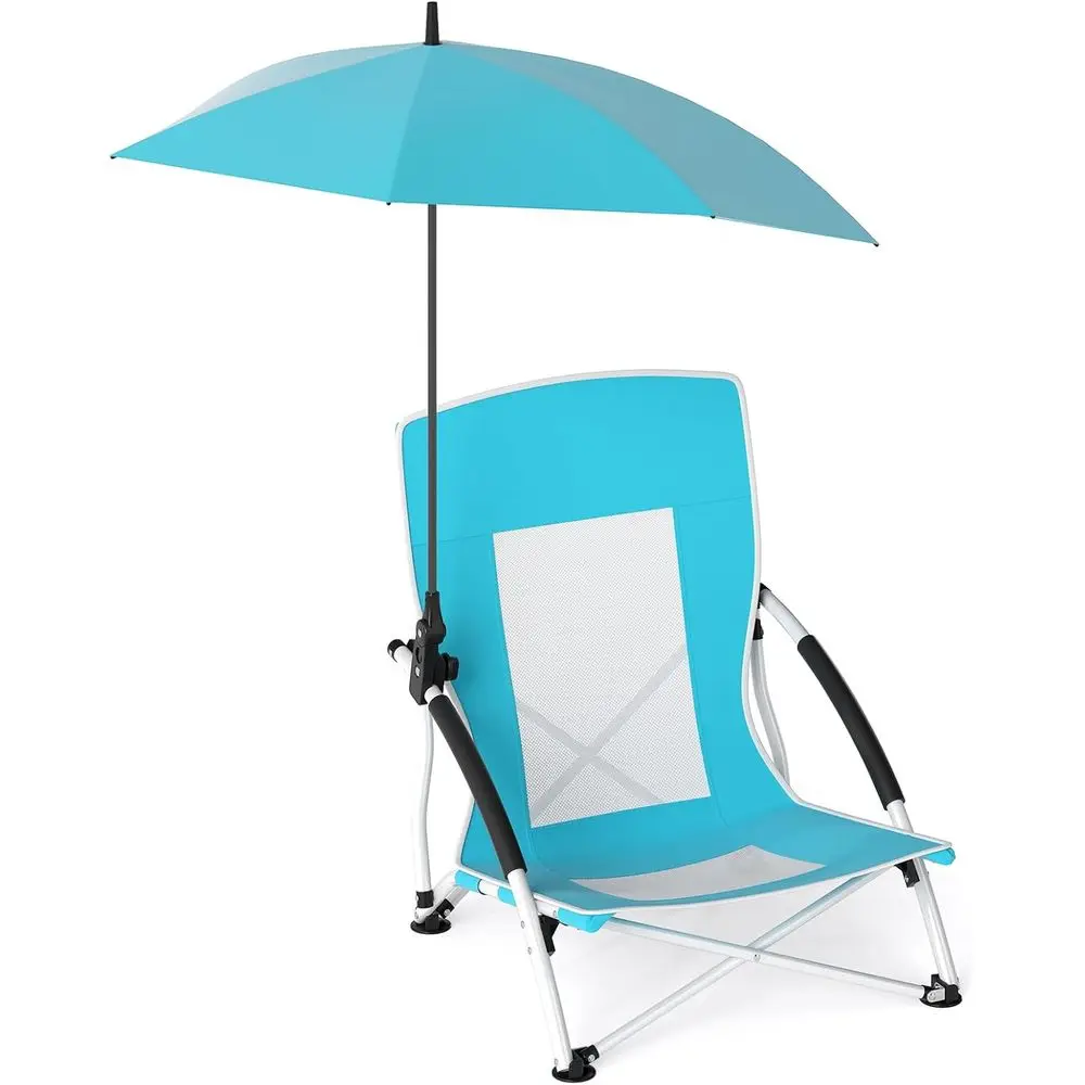 

Portable Beach Chair with Umbrella, 330lbs Capacity, Adjustable Parasol, Comfortable Armrests, Breathable Seat, Suitable for San